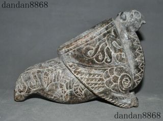 8 " Chinese Hongshan Culture Old Jade Carved Eagle Beast Statue Wine Vessel Cup
