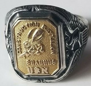 Navy Seabees Construction Battalion Sterling 12k Gold Ring C W Ritter Size 10