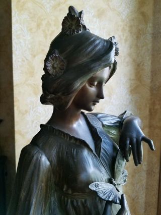 Huge Art Nouveau Spelter Woman Statue 