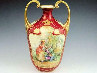 Antique Dresden Ambrosius Lamm Hand Painted Gold Gilded Vase