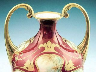 Antique Dresden Ambrosius Lamm Hand Painted Gold Gilded Vase 6