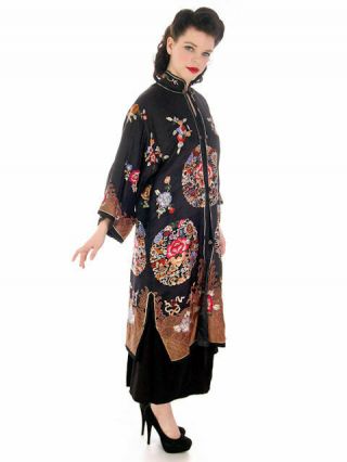Antique Vintage Chinese Coat Womens Silk Embroidered Coat 1920s 42 