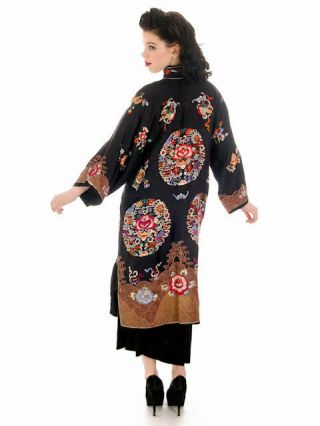 Antique Vintage Chinese Coat Womens Silk Embroidered Coat 1920s 42 