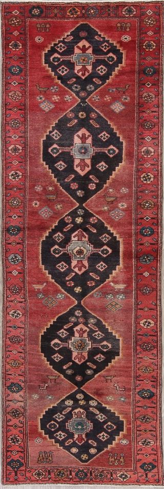 Bakhtiari Persian Runner Wool Rug Hand - Knotted Red Carpet 3 X 9 Geometric Tribal