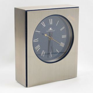 Vintage Jaeger Lecoultre Table Desk Clock Stainless Steel Lapis Enamel Dial