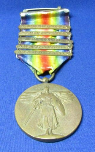 Wwi Victory Medal With 5 Campaign Bars Rare