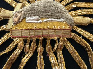 Antique Catholic Religious Holy Lamb Gold Metallic Needlework Embroidered
