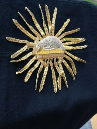 Antique Catholic Religious Holy Lamb Gold Metallic Needlework Embroidered 3