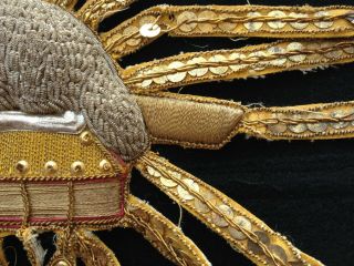 Antique Catholic Religious Holy Lamb Gold Metallic Needlework Embroidered 7