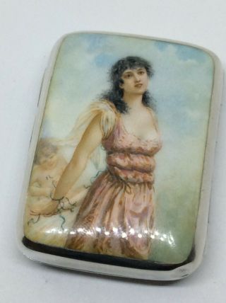 1895 Victorian Nouveau Solid Silver Enamel Nymph Lady Vesta Case H Griffith