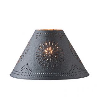 Country Textured Black 15 " Punched Tin Lamp Shade