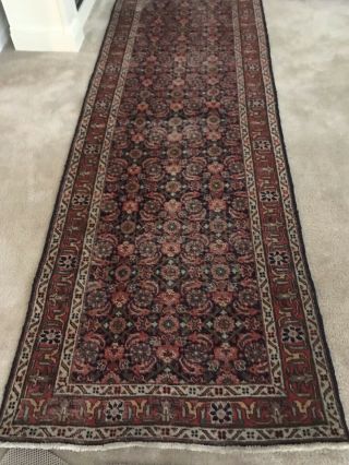 Antique Hand Knotted Persian 100 Wool Runner 10.  7” X 2.  8” 5