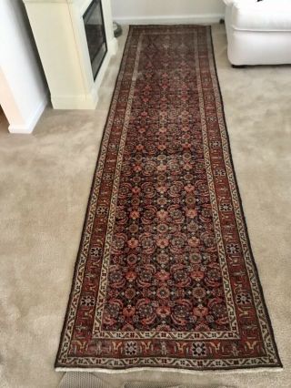 Antique Hand Knotted Persian 100 Wool Runner 10.  7” X 2.  8” 6