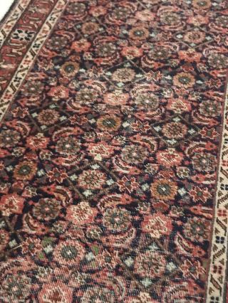 Antique Hand Knotted Persian 100 Wool Runner 10.  7” X 2.  8” 7
