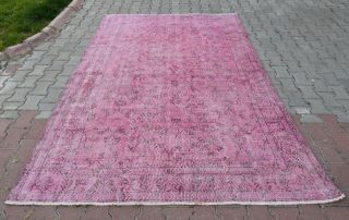5.  8x9.  3 Ft Turkish Handmade Antique Oushak Carpet Floral Design Pink Color Rug