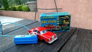 1950´s Mercedes Benz Fire Chief Car Tin Toy Japan Remote Control With Ob