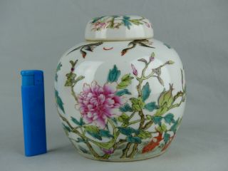 CHINESE PORCELAIN FAMILLE ROSE JAR AND COVER CIRCA 1900 BIRDS FLOWERS BATS 2
