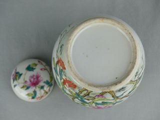 CHINESE PORCELAIN FAMILLE ROSE JAR AND COVER CIRCA 1900 BIRDS FLOWERS BATS 8