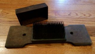 Antique Primitive Flax Hatchel Farm Tool Comb With Cover