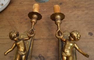 French antique bronze sconce cherub light fittings re wired 110 - 240v 2
