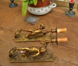 French antique bronze sconce cherub light fittings re wired 110 - 240v 4