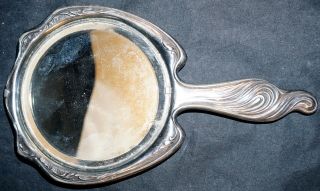 Great Art Nouveau Lady and Floral Silverplated Repousse Hand Mirror 1900 ' s 4