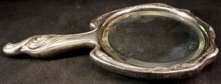 Great Art Nouveau Lady and Floral Silverplated Repousse Hand Mirror 1900 ' s 9