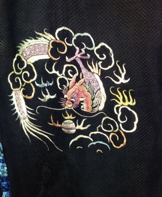 Antique Chinese Qing Embroider Summer ? Robe Brocade Lining Bird Dragon Rank 5