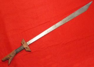 Antique Moro Tribe Kampilan Sword,  Brass Dots,  Wooden Carved Handle Circa 1830