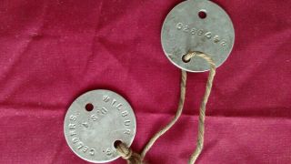 WW1 DOG TAGS w/CORD - CAMBRIDGE,  OHIO VET 3