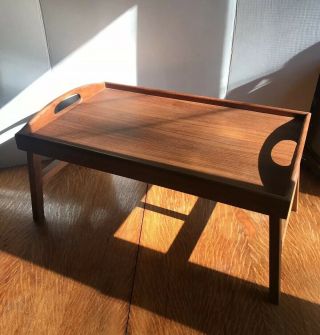 Vintage Mid Century Modern Danish Teak Wood Folding Serving Tray