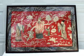 Antique Chinese Silk Qing Dynasty Embroidered Red