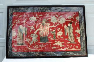ANTIQUE CHINESE SILK QING DYNASTY EMBROIDERED RED 2