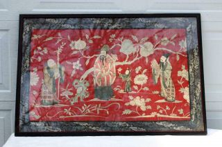 ANTIQUE CHINESE SILK QING DYNASTY EMBROIDERED RED 7