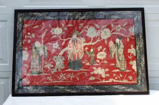 ANTIQUE CHINESE SILK QING DYNASTY EMBROIDERED RED 8