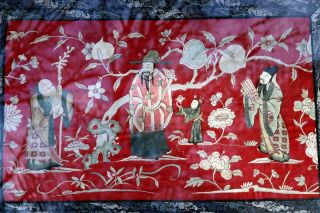 ANTIQUE CHINESE SILK QING DYNASTY EMBROIDERED RED 9