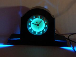 1930 ' s - ' 40 ' s vintage LACKNER NEON - GLO electric clock deco Bakelite light 2