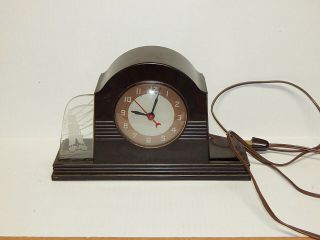 1930 ' s - ' 40 ' s vintage LACKNER NEON - GLO electric clock deco Bakelite light 3