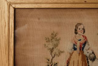 Framed 19th Century Needlepoint Tapestry of Young Lady and Dog 2