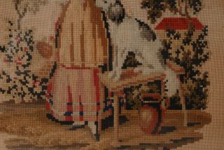 Framed 19th Century Needlepoint Tapestry of Young Lady and Dog 5