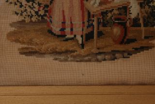Framed 19th Century Needlepoint Tapestry of Young Lady and Dog 7