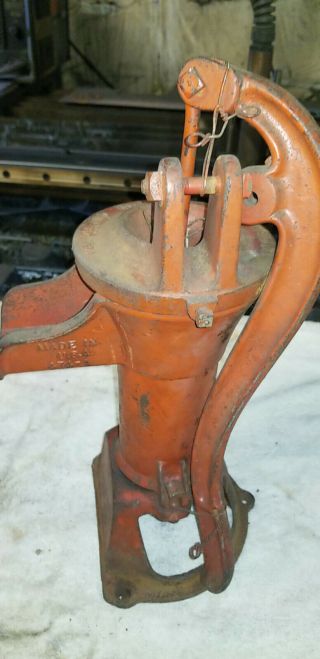 Vintage Cast Iron Red Sink Hand Pitcher Well Pump Columbiana Ohio Nos