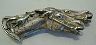 Antique Silver Plated Model Of Two Horses Heads
