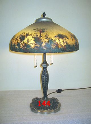 Antique Pittsburgh Reverse And Obverse Painted Lamp - Signed