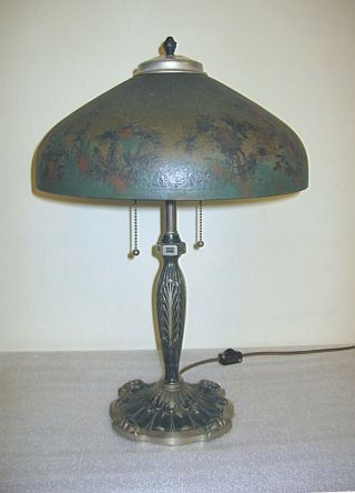 ANTIQUE PITTSBURGH REVERSE AND OBVERSE PAINTED LAMP - SIGNED 2