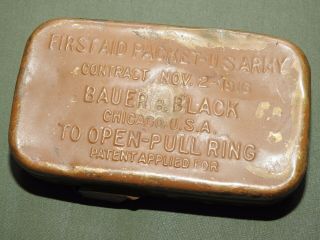 Us Army Ww1 Early Bauer & Black " D " Ring First Aid Packet 1916 Antique Vtg Rare