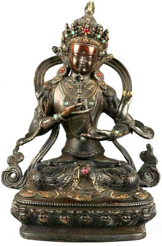 Rare Ancient Copper Buddha Figure With Ruby Gemstones Very Old Antique Buddha