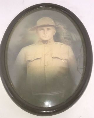 Wwi Us Army Soldiers Oval Bubble Glass Portrait