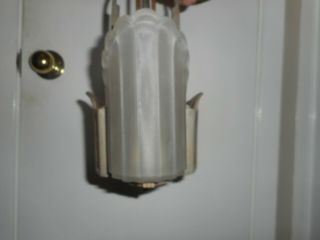 Antique Vintage ART DECO Hanging Ceiling 2 Slip Shade Light Chandelier Fixture 2