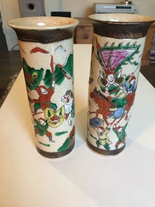 Antique 10’ Chinese Early Century Pottery Vases Stunning.  Makers Marks